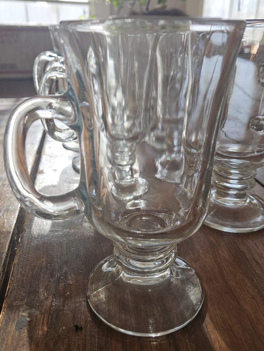 Eight Irish Coffee / Hot Chocolate Pedestal Mugs Clear Glass